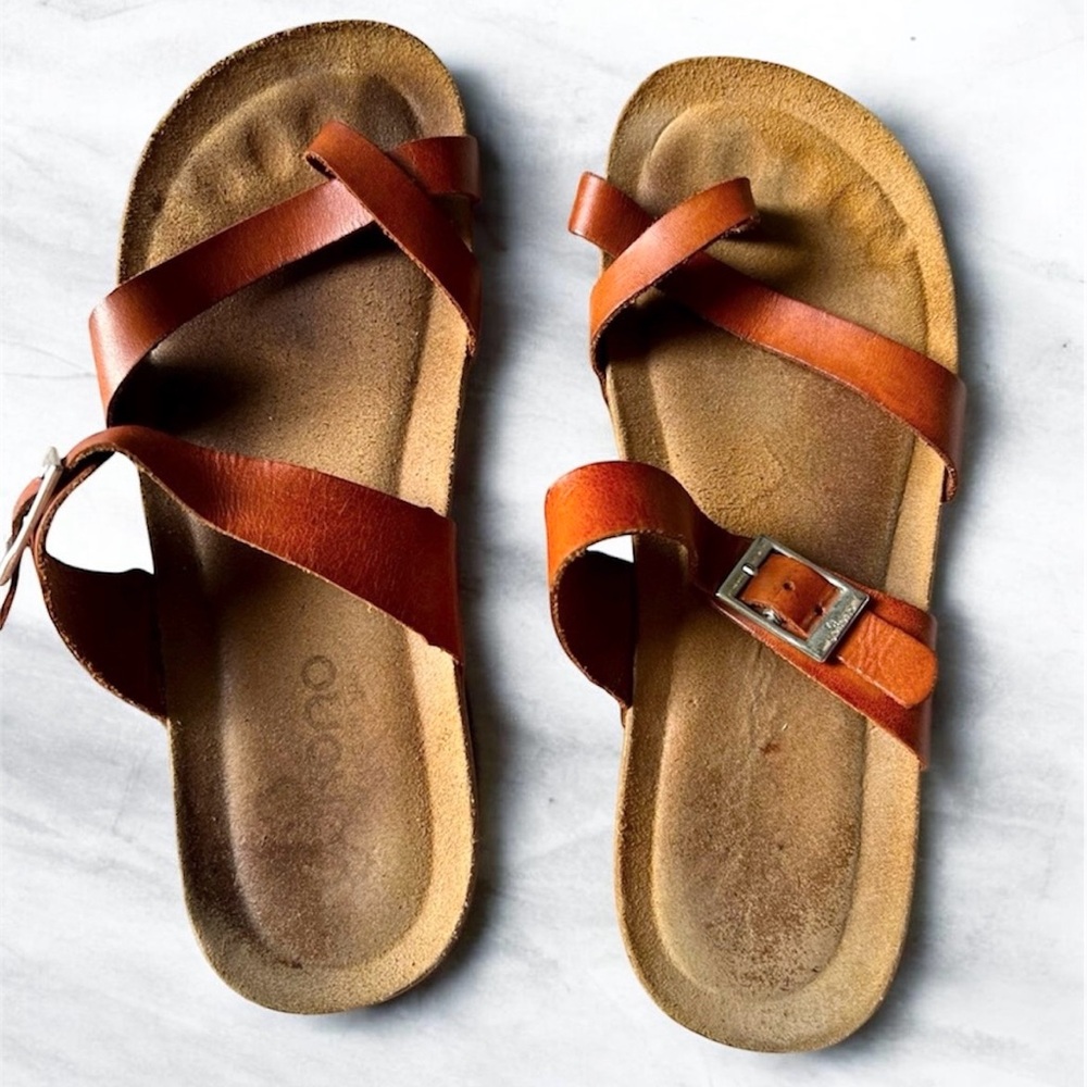 YOKONO Leather Sandals Sz 8 Brown Toe Loop Leather Made in Spain Boho Summer
